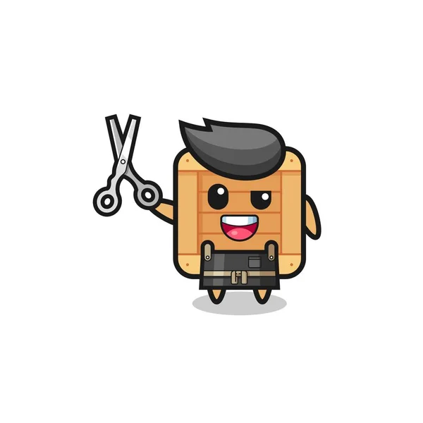 Wooden Box Character Barbershop Mascot Cute Design — Stock vektor