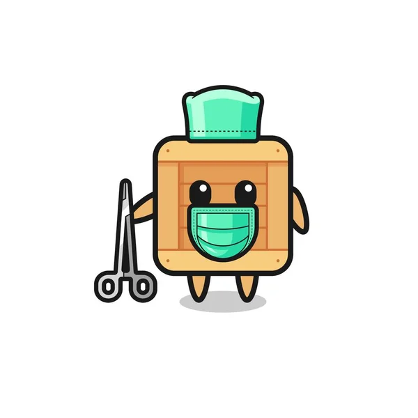 Surgeon Wooden Box Mascot Character Cute Design — Stock Vector