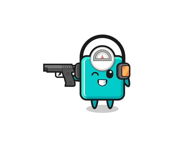 Illustration Weight Scale Cartoon Doing Shooting Range Cute Design — 图库矢量图片