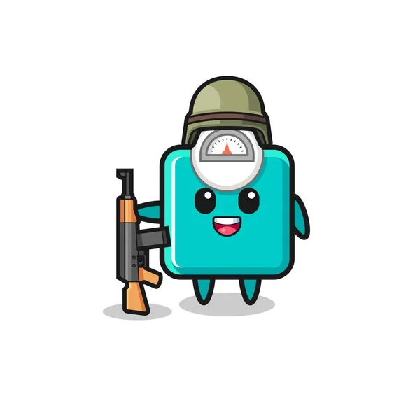 Lindo Peso Escala Mascota Como Soldado Lindo Diseño — Vector de stock