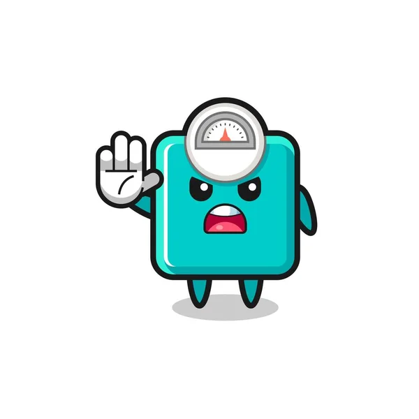 Weight Scale Character Doing Stop Gesture Cute Design — 图库矢量图片
