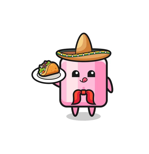 Marshmallow Μεξικάνικη Μασκότ Σεφ Κρατώντας Ένα Τακ — Διανυσματικό Αρχείο
