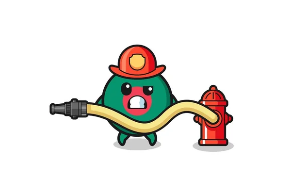 Bangladesh Flag Cartoon Firefighter Mascot Water Hos — Stock Vector