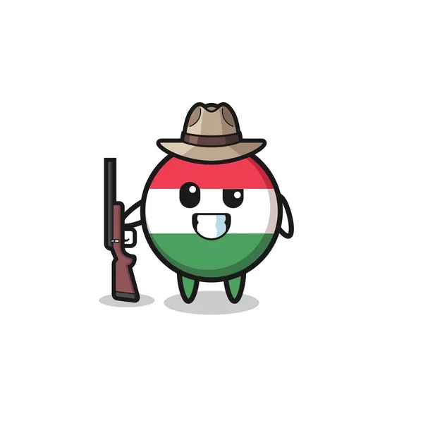 Hungary Flag Hunter Mascot Holding — Stock Vector