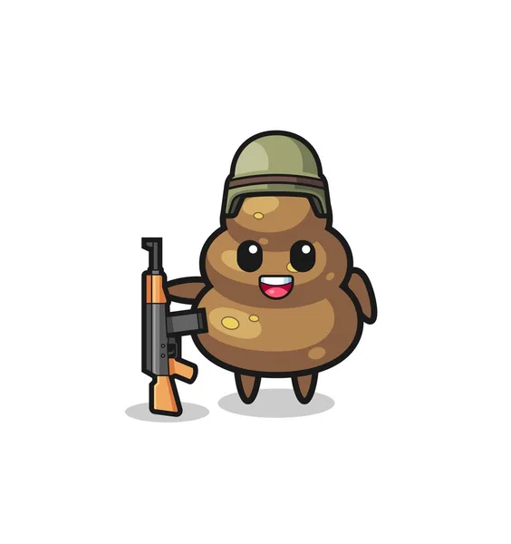 Cute Poop Mascot Soldier Cute Design — Stock Vector