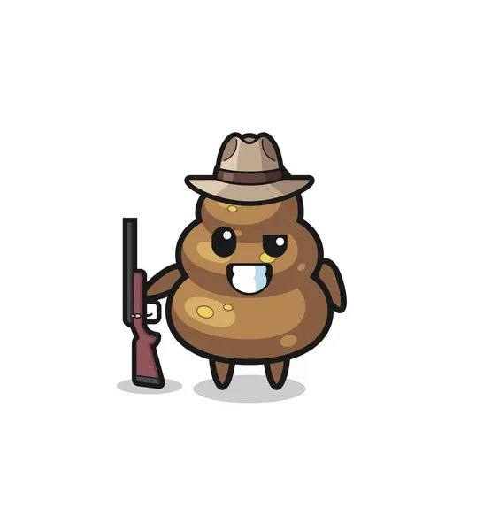 Poop Hunter Mascot Holding Gun Cute Design — Stock Vector