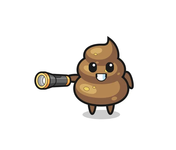 Poop Mascote Segurando Lanterna Projeto Bonito —  Vetores de Stock
