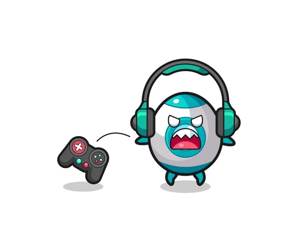 Raket Gamer Mascotte Boos Schattig Ontwerp — Stockvector