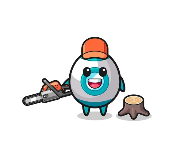 Rocket Lumberjack Character Holding Chainsaw Cute Design — Stock Vector