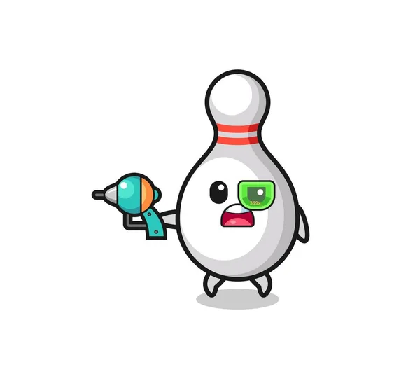 Schattig Bowling Pin Met Een Toekomstig Pistool Schattig Ontwerp — Stockvector