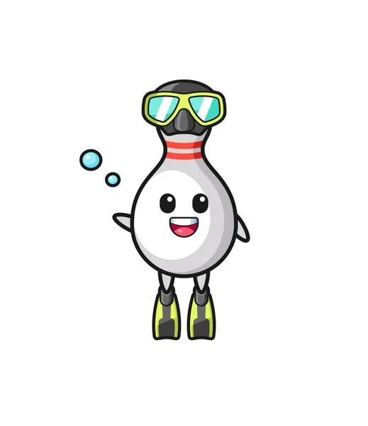 Personnage Dessin Animé Bowling Pin Plongeur Design Mignon — Image vectorielle