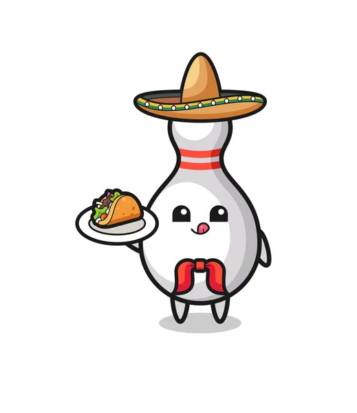 Bowlingstift Mexikansk Kock Maskot Håller Taco Söt Design — Stock vektor