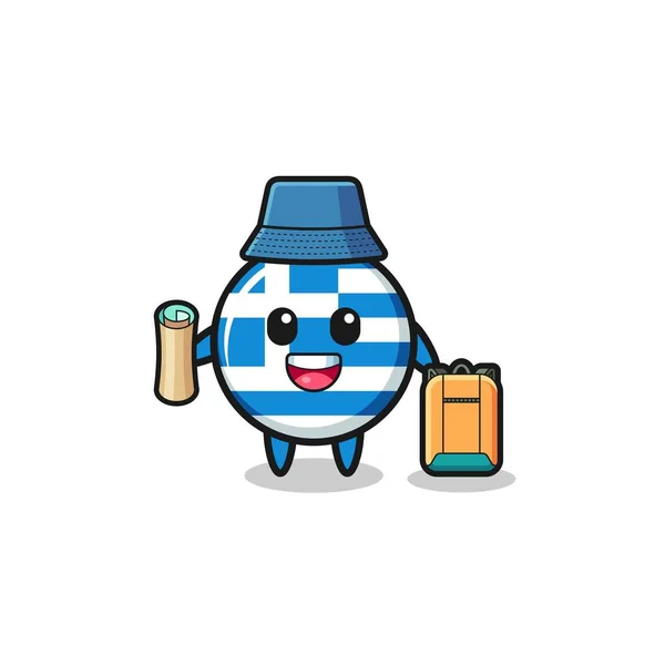 Personaje Mascota Grecia Como Excursionista Lindo Diseño — Vector de stock