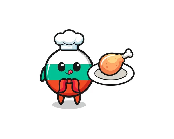 Bandera Bulgaria Pollo Frito Personaje Dibujos Animados Chef Lindo Diseño — Vector de stock