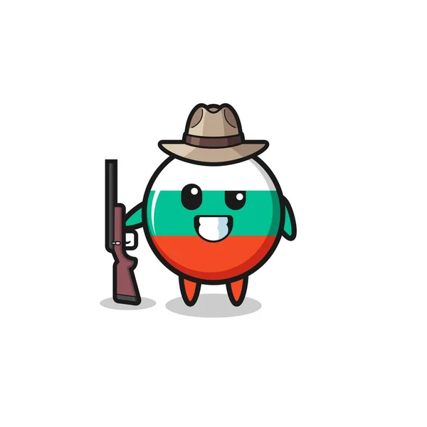 Bulgaria Bandeira Caçador Mascote Segurando Uma Arma Projeto Bonito —  Vetores de Stock