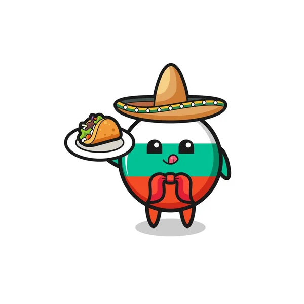 Bulgaria Drapeau Mexicain Chef Mascotte Tenant Taco Design Mignon — Image vectorielle