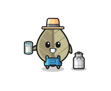 Sütçü olarak kurumuş yaprak karikatürü, şirin bir tasarım.