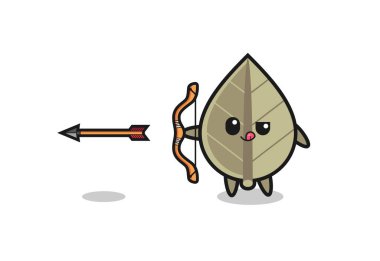 Okçuluk yapan kurumuş yaprak karakteri, şirin tasarım.