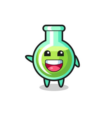 Mutlu deney şişeleri şirin maskot karakteri, şirin tasarım.