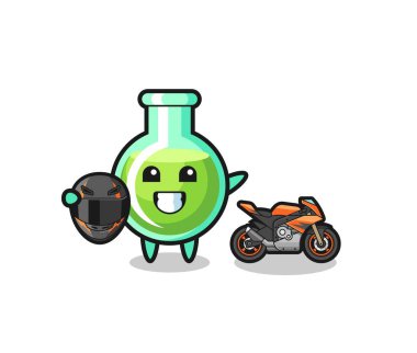 Şirin laboratuvar deney şişeleri karikatürü motosiklet yarışçısı, şirin tasarım.