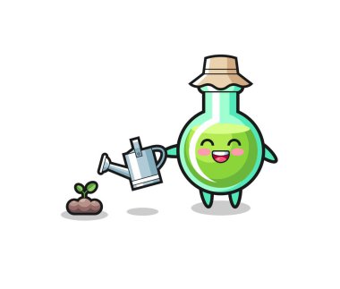 Şirin deney şişeleri bitki tohumlarını suluyor, şirin tasarım.