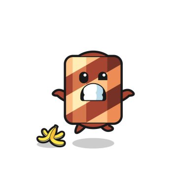 Gofret rulo çizgi filmi muz kabuğunda kayar, şirin bir tasarım.