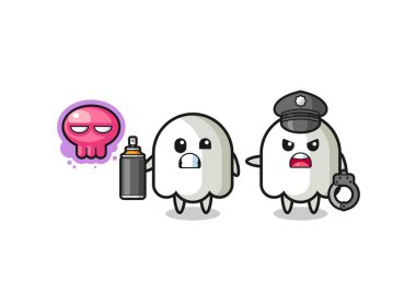 Hayalet çizgi filmi vandalizm yapıyor ve polis tarafından yakalandı, şirin bir tasarım.