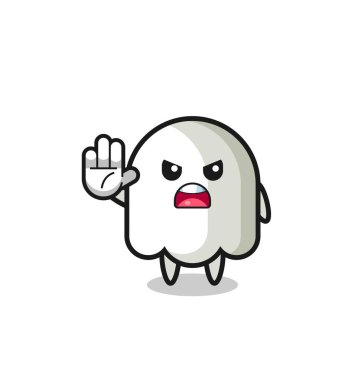 Hayalet karakter dur hareketi yapıyor, şirin tasarım.