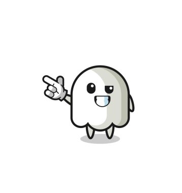 Hayalet maskot sol üst tarafı işaret ediyor, şirin tasarım.