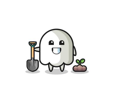 Şirin hayalet çizgi filmi ağaç tohumu ekiyor, şirin tasarım.