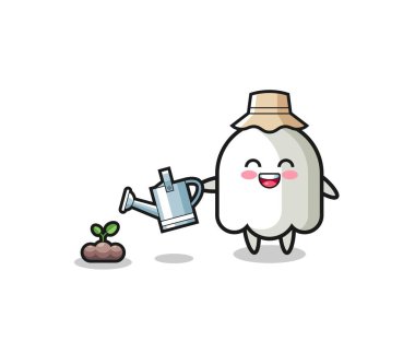 Şirin hayalet bitki tohumlarını suluyor, şirin tasarım.