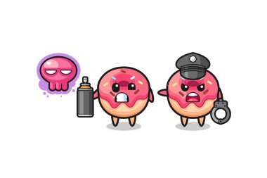 Donut çizgi filmi vandalizm yapıyor ve polis tarafından yakalandı, şirin bir tasarım.