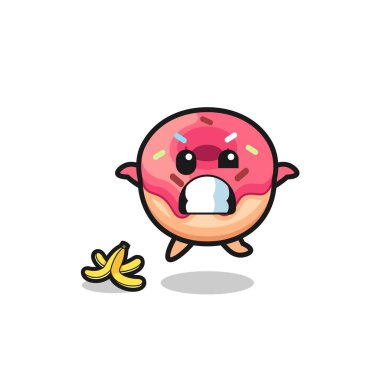 Donut çizgi filmi muz kabuğuna basıp kayar, şirin bir tasarım.