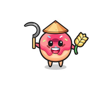 Donut Asyalı çiftçi çeltik tutuyor, şirin tasarım.