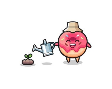 Şirin donut bitki tohumlarını suluyor, şirin tasarım.