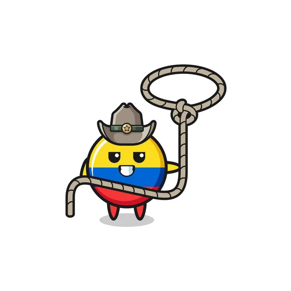 Colombia Flagga Cowboy Med Lasso Rep Söt Design — Stock vektor