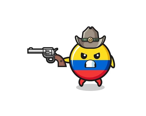 Drapeau Colombien Cow Boy Tirant Avec Pistolet Design Mignon — Image vectorielle