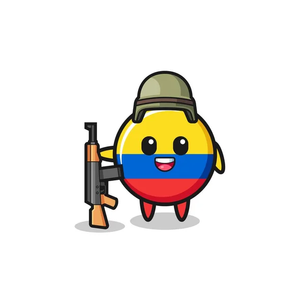 Mignon Colombie Drapeau Mascotte Comme Soldat Design Mignon — Image vectorielle