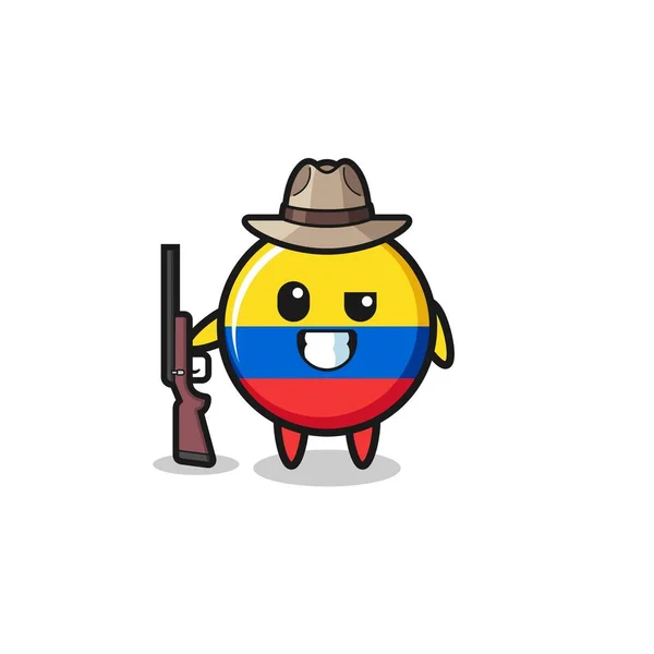 Colombia Flaga Myśliwy Maskotka Gospodarstwa Pistolet Ładny Projekt — Wektor stockowy