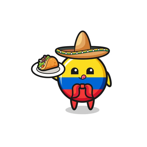 Kolombiya Bayrağı Meksikalı Şef Maskot Elinde Taco Şirin Bir Tasarım — Stok Vektör
