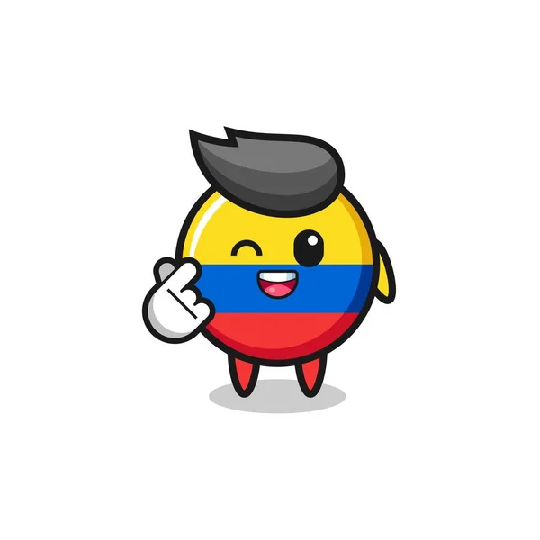 Personaggio Bandiera Colombia Facendo Cuore Dito Coreano Design Carino — Vettoriale Stock