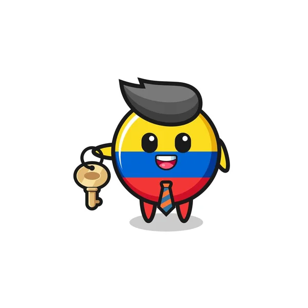 可爱的Colombia国旗作为一个地产代理吉祥物 可爱的设计 — 图库矢量图片