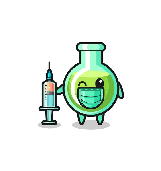 Laboratorio Beakers Mascota Como Vacunador Lindo Diseño — Vector de stock
