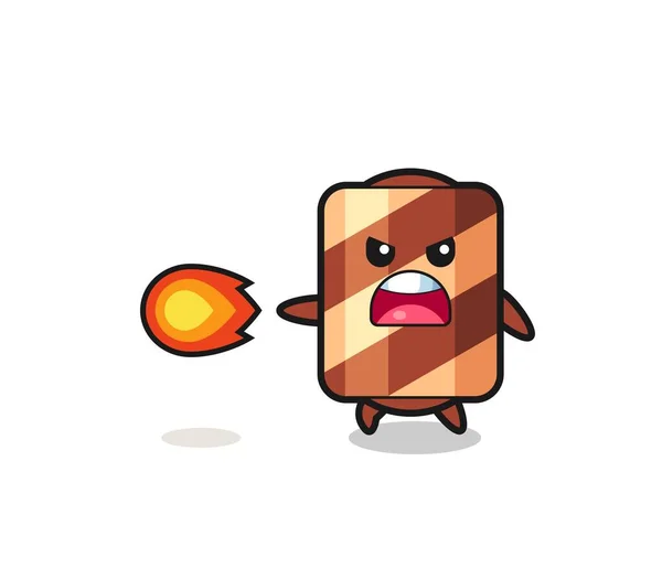 Cute Wafer Roll Mascot Shooting Fire Power Cute Design — 图库矢量图片