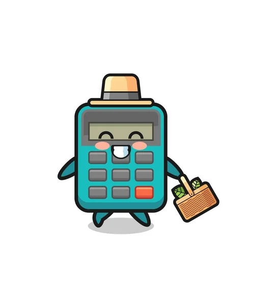 Calculator Herbalist Character Searching Herbal Cute Design — Stock Vector