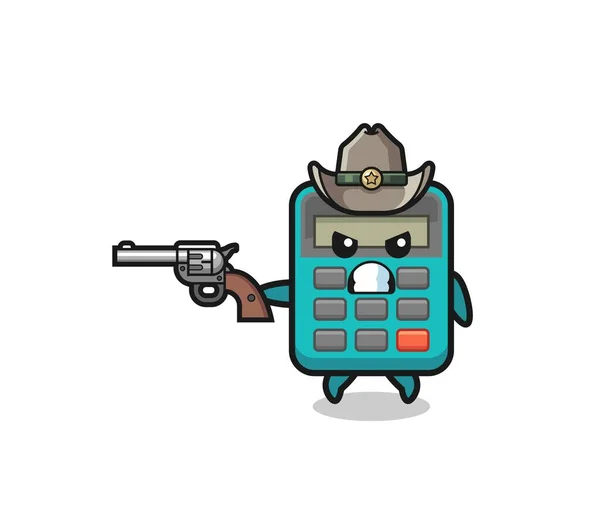 Calculator Cowboy Shooting Gun Cute Design — Stock Vector