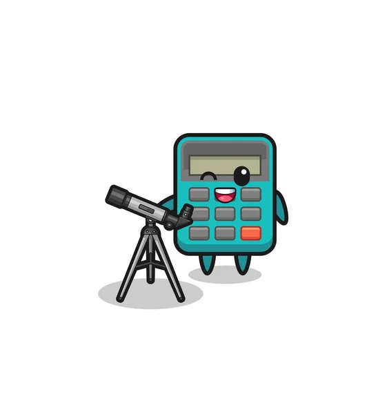 Calculadora Astrônomo Mascote Com Telescópio Moderno Design Bonito — Vetor de Stock