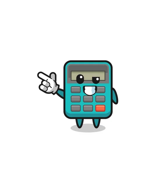 Calculadora Mascote Apontando Topo Esquerdo Projeto Bonito — Vetor de Stock