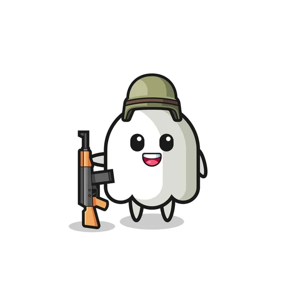 Cute Ghost Mascot Soldier Cute Design — Stock Vector