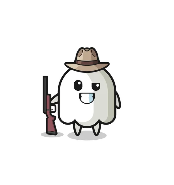 Mascotte Chasseur Fantômes Tenant Pistolet Design Mignon — Image vectorielle